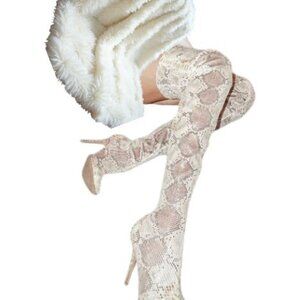 BEIGE MULTICOLOR OVER THE KNEE SNAKE PRINT STILETTO HEEL BOOTS SIZE 6 NWT